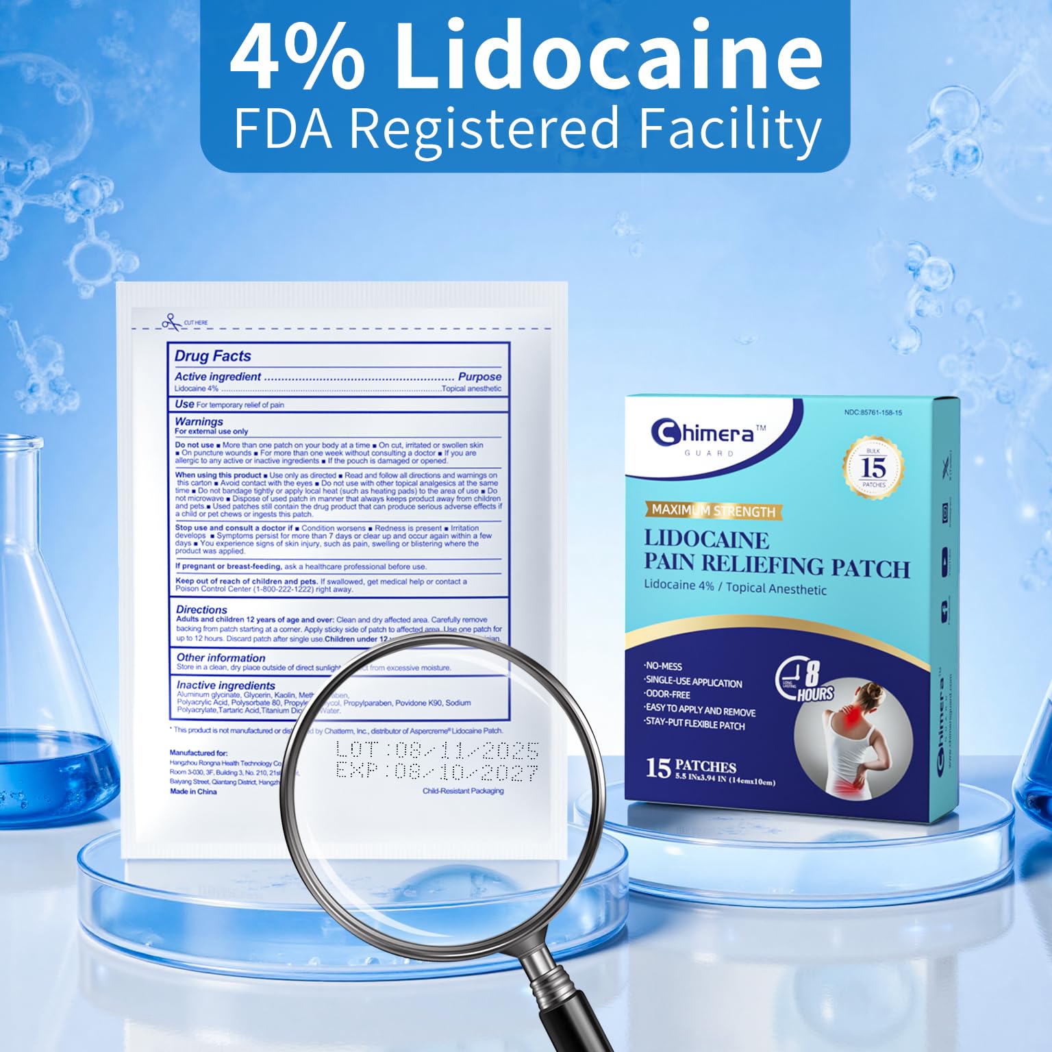 Chimera GUARD 4% Lidocaine Pain Relief Patches (80ct) - F-SA/H-SA Eligible Maximum Strength Numbing Gel Patch for Muscle, Joint, Nerve, Sciatica Pain - Odorless, Stay-Put & 8-Hour Long Lasting Chimera GUARDBuy Supplements Australia