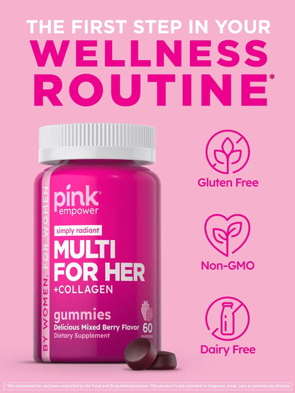 PINK Multivitamin Gummies for Women | Non-GMO & Gluten Free | Plus Collagen & Biotin | Mixed Berry Flavor PINKBuy Supplements Australia