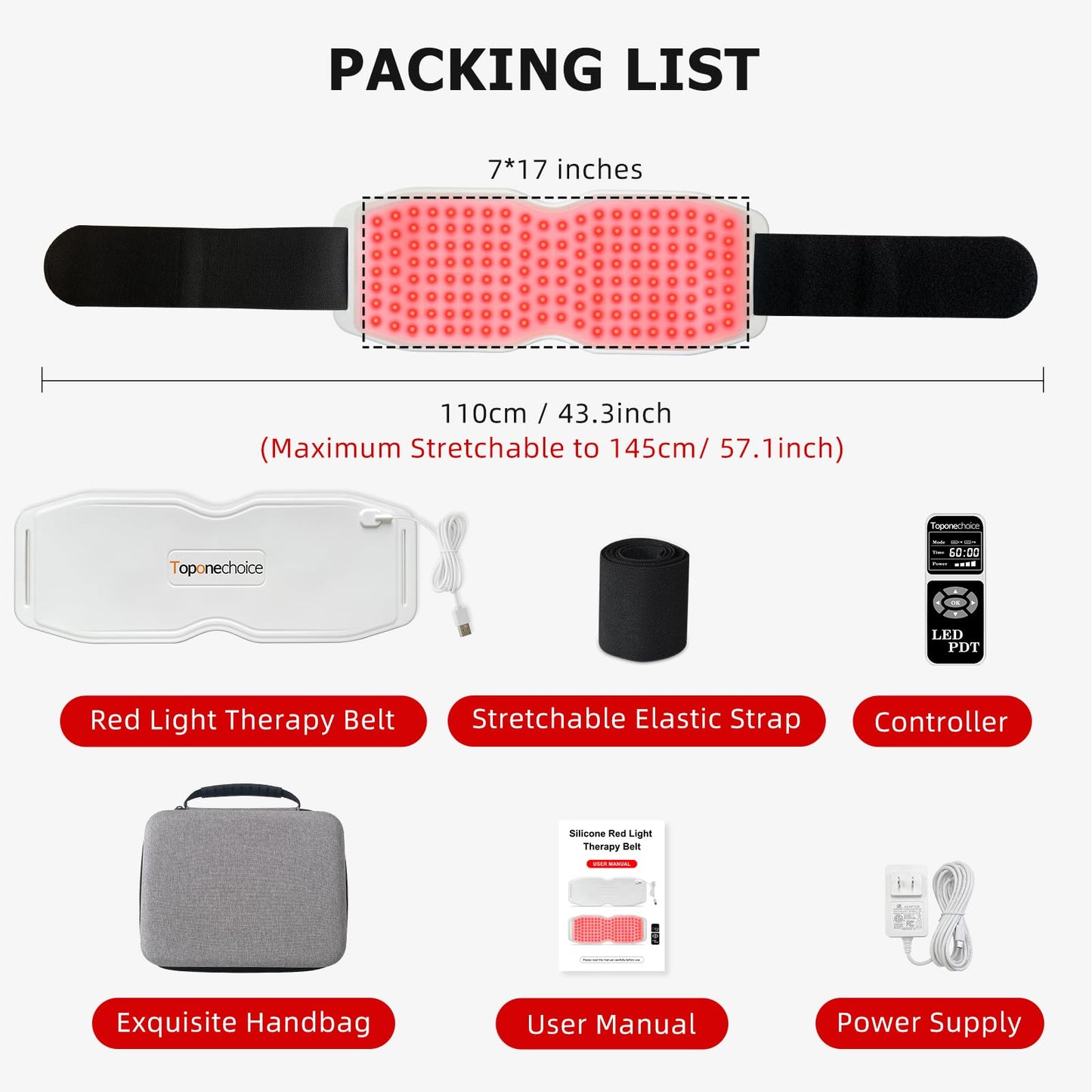 Toponechoice Red Light Therapy Belt, 450pcs 660nm 850nm 940nm, Infrared Light Therapy ToponechoiceBuy Supplements Australia