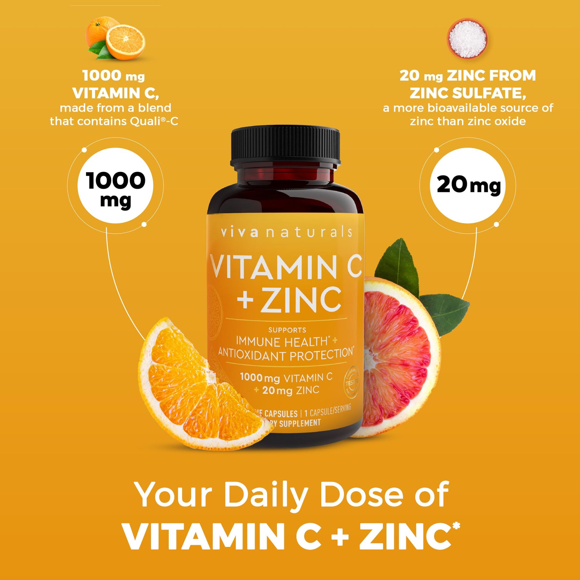 Viva Naturals Vitamin C and Zinc Supplement (250 Capsules) - 1000 mg Vitamin C with Zinc 20 mg Antioxidant Supplements for Immune Support, Vitamin Supplement for Adults Viva NaturalsBuy Supplements Australia
