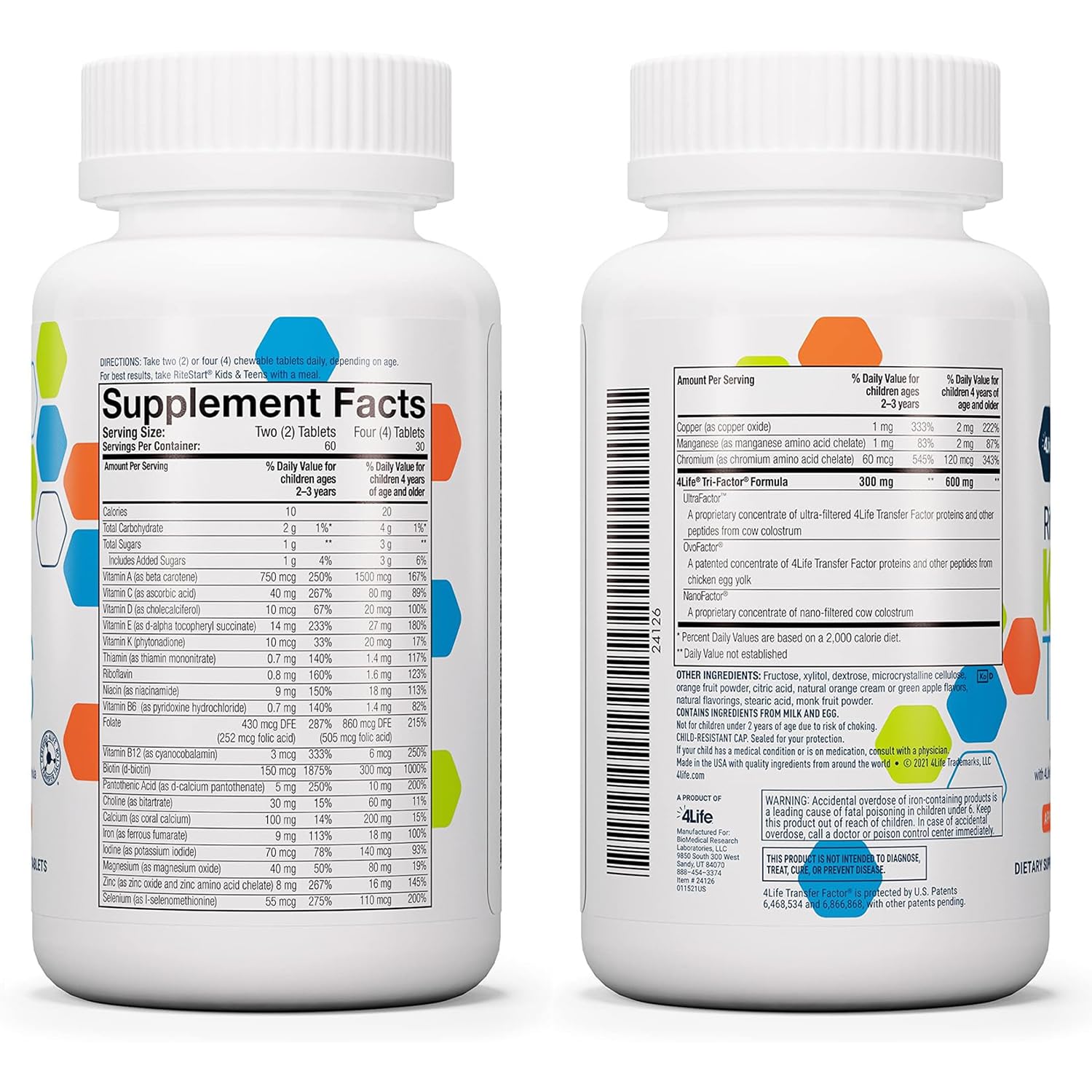 4Life RiteStart Kids and Teens- Apple, Orange Flavors, 22 Essential Vitamins, Minerals, Immune System and Brain Support Ages 2+ - 120 Chewable Tablets 4LifeBuy Supplements Australia