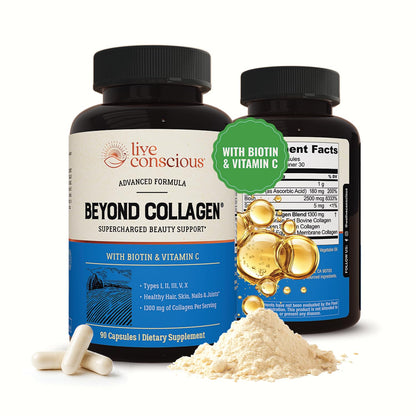 Live Conscious Beyond Collagen Multi Collagen Capsules - Types I, II, III, V & X - Hydrolyzed Blend with Biotin & Vitamin C