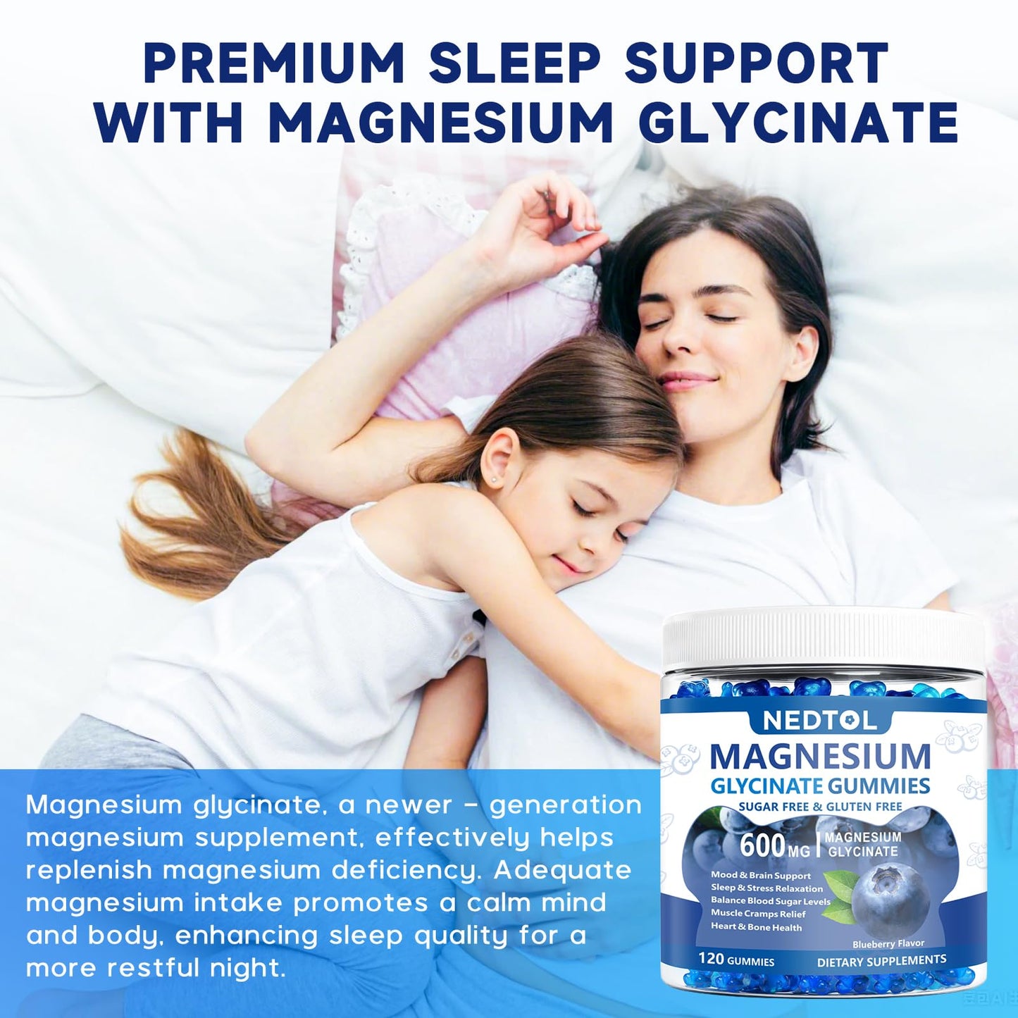 Nedtol Magnesium Glycinate Gummies 600mg, Sugar Free Magnesium Potassium Supplement for Adults with Magnesium L-Threonate, Vitamin D, B6,and CoQ10 for Sleep, Body Support and Relaxation,120 Count NedtolBuy Supplements Australia