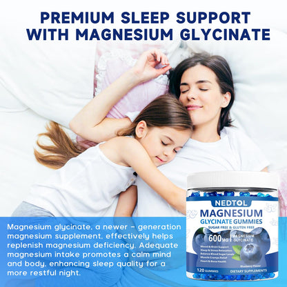 Nedtol Magnesium Glycinate Gummies 600mg, Sugar Free Magnesium Potassium Supplement for Adults with Magnesium L-Threonate, Vitamin D, B6,and CoQ10 for Sleep, Body Support and Relaxation,120 Count NedtolBuy Supplements Australia