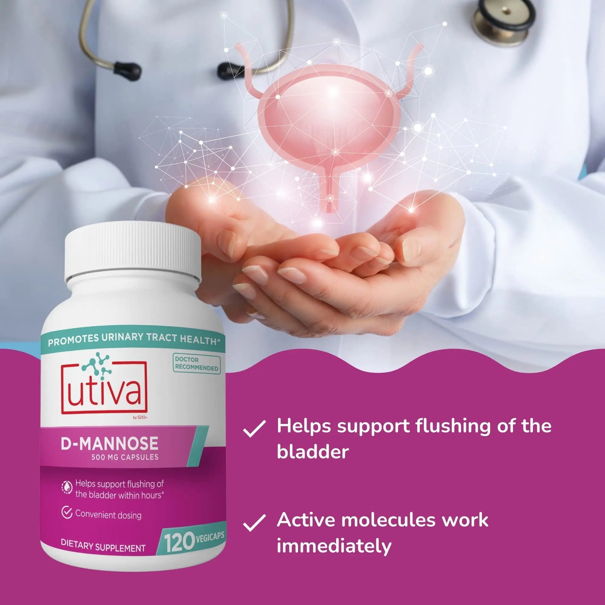 20% Bundle Utiva Cranberry PACs 30 Vegi Capsules Cranberry Supplement for Urinary Tract Health for Women and Men + Utiva D-Mannose 500mg 120 Capsules Naturally Flush The Bladder and Urinary Tract Szio+Buy Supplements Australia
