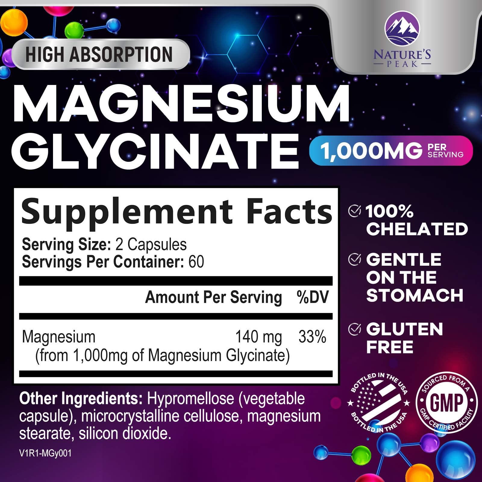Magnesium Glycinate Capsules 1000mg Per Serving - Pure & Chelated for Max Absorption - Supports Muscle, Nerve & Heart Health, Sleep Support - Magnesium Supplement for Whole Body Support - 120 Capsules Nature's PeakBuy Supplements Australia