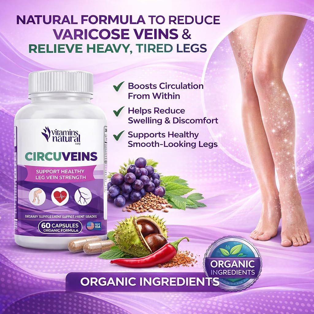 VITAMINS NATURAL CORP. CircuVeins Varicose Veins Support for Legs Capsules – Organic Vein Health Supplement with Horse Chestnut Grape Extract and Cayenne Pepper – 60 Capsules VITAMINS NATURAL CORPBuy Supplements Australia