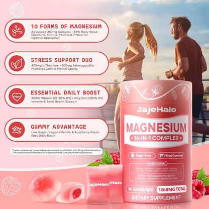 Magnesium Complex for Women Calm Magnesium Glycinate Gummies 400mg Individually Wrapped 16 in 1 90 Sugar-Free L-Threonate,Ashwagandha Root Extract,Vitamin B6,D3,Magnesium Supplement JajehaloBuy Supplements Australia