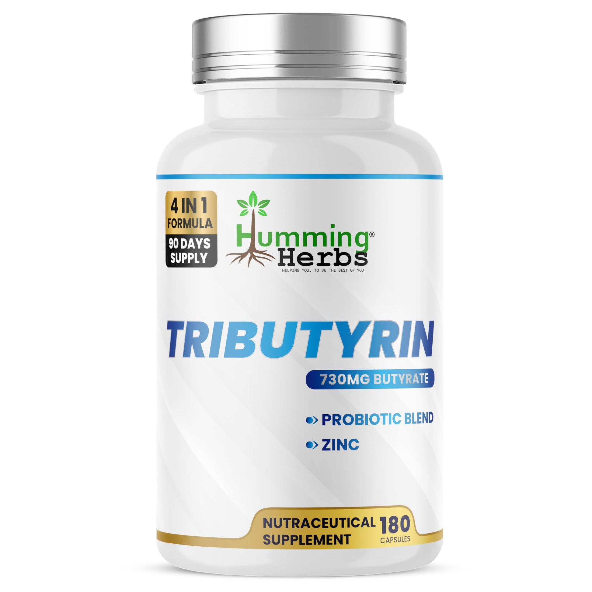 Humming Herbs Tributyrin Complex — 850 mg per Serving (95% Pure, yielding 731 mg Butyrate) with L-Glutamine, Zinc L-Carnosine, FOS & Probiotic Blend (180) Humming HerbsBuy Supplements Australia