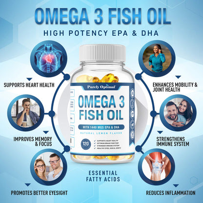 Premium Omega 3 Fish Oil Supplement 2400mg - Burpless Fish Oil Omega3 Softgels Purely OptimalBuy Supplements Australia