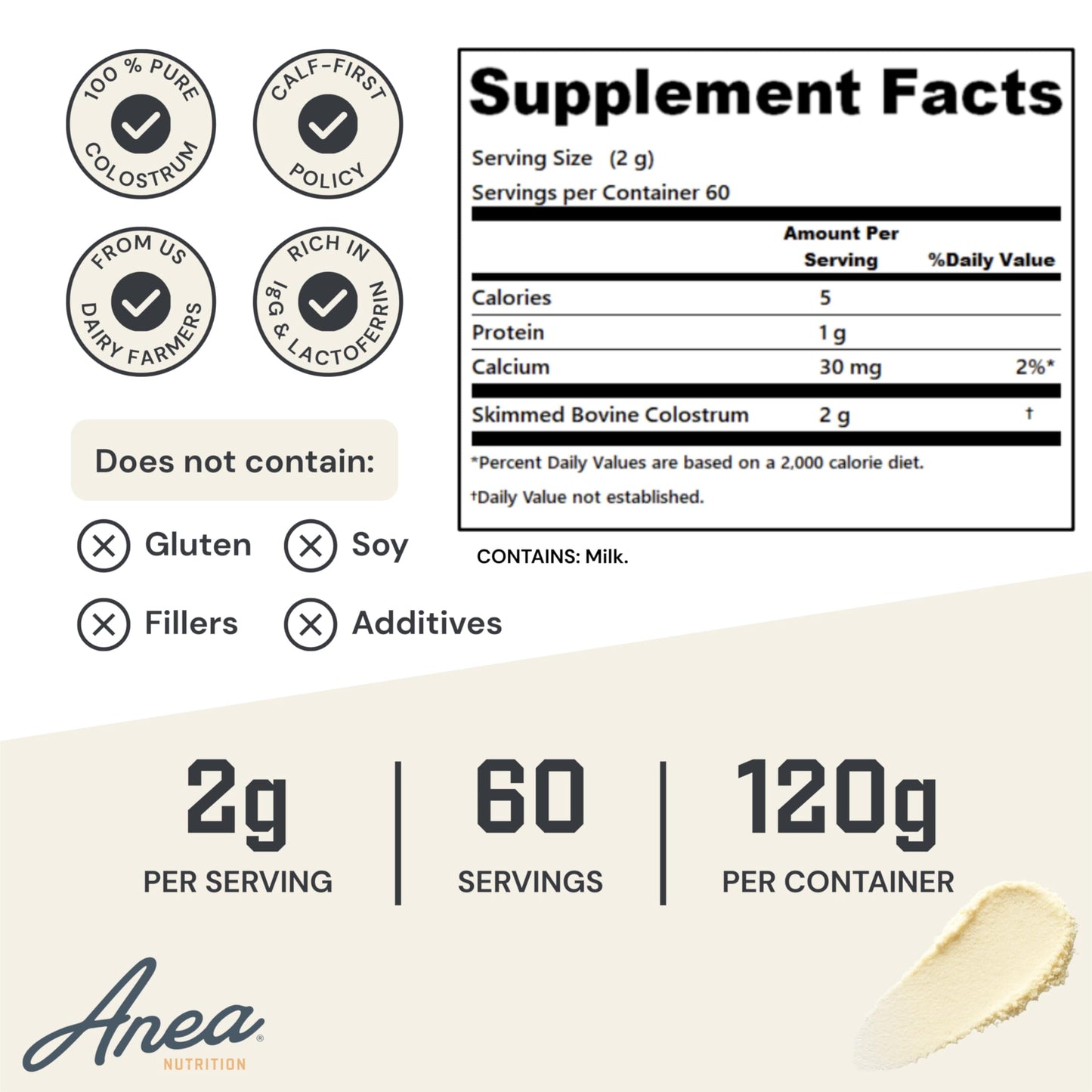 Anea Colostrum - Unflavored | Rich in Immunoglobulins & Lactoferrin | Supports Gut Health, Immunity & Recovery | Calf-First Promise | Made in USA | Made in GMP Facility Anea NutritionBuy Supplements Australia