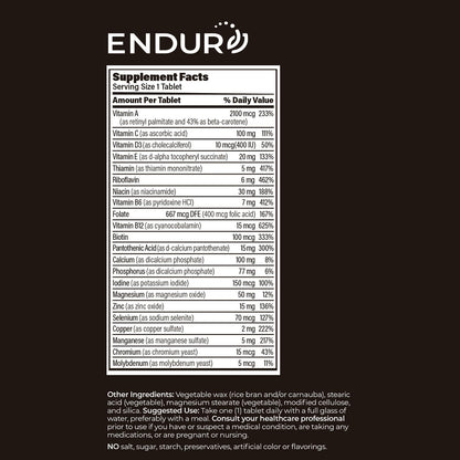 ENDUR-VM - Multivitamin Vitamin A, C, D, E, B12 & Zinc (Without Iron) SR (Sustained Release) 22 Essential Nutrients to Support Overall Wellness for Men & Postmenopausal Women - 150 Tablets Endurance ProductsBuy Supplements Australia