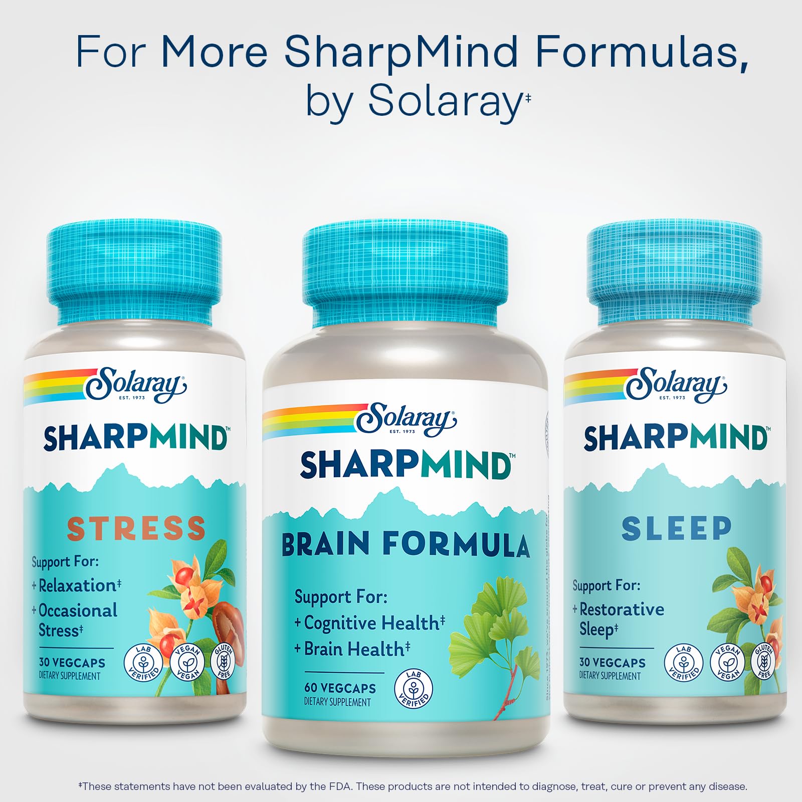 SOLARAY SharpMind Brain Support Formula - Nootropic Brain Supplements - Cognitive and Brain Health Support with Ginkgo Biloba - 60-Day Guarantee, 60 Servings, 60 VegCaps SOLARAYBuy Supplements Australia