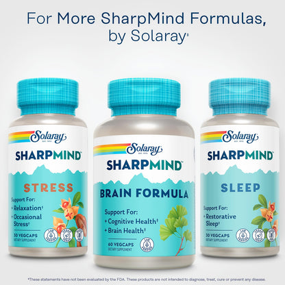 SOLARAY SharpMind Brain Support Formula - Nootropic Brain Supplements - Cognitive and Brain Health Support with Ginkgo Biloba - 60-Day Guarantee, 60 Servings, 60 VegCaps SOLARAYBuy Supplements Australia