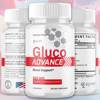 Gluco Advance Capsules, Official Gluco Advance Supplement Pills with All Natural Ingredients, Advanced Formula Supplement with Maximum Strength Premium Vitamins for Women & Men (60 Capsules) SyvorBuy Supplements Australia