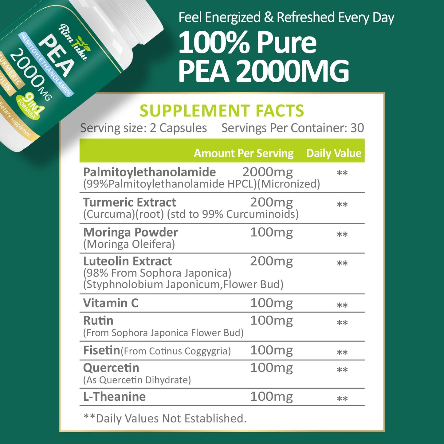 Liposomal Palmitoylethanolamide 2000MG + Luteolin 200MG + Turmeric 200MG & Fisetin 100MG, Micronized Pea 99% Highly Purified Enhanced Absorption Pea Supplement, 120 Capsules RimTukuBuy Supplements Australia