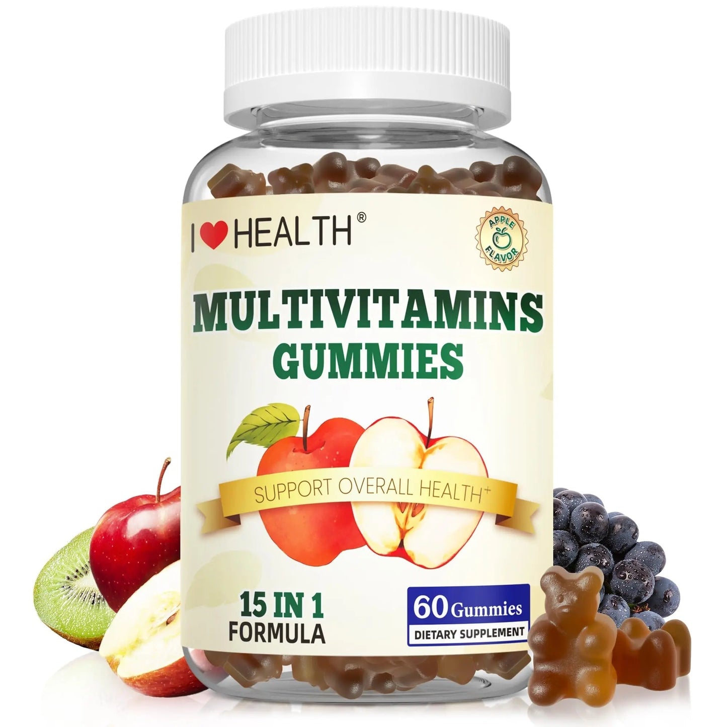 I LOVE HEALTH® 15-in-1 Multivitamin Gummies for Adults & Kids - Enhanced Formula with Vitamin A, C, D3, E, B12, Zinc, Magnesium & More I LOVE HEALTH