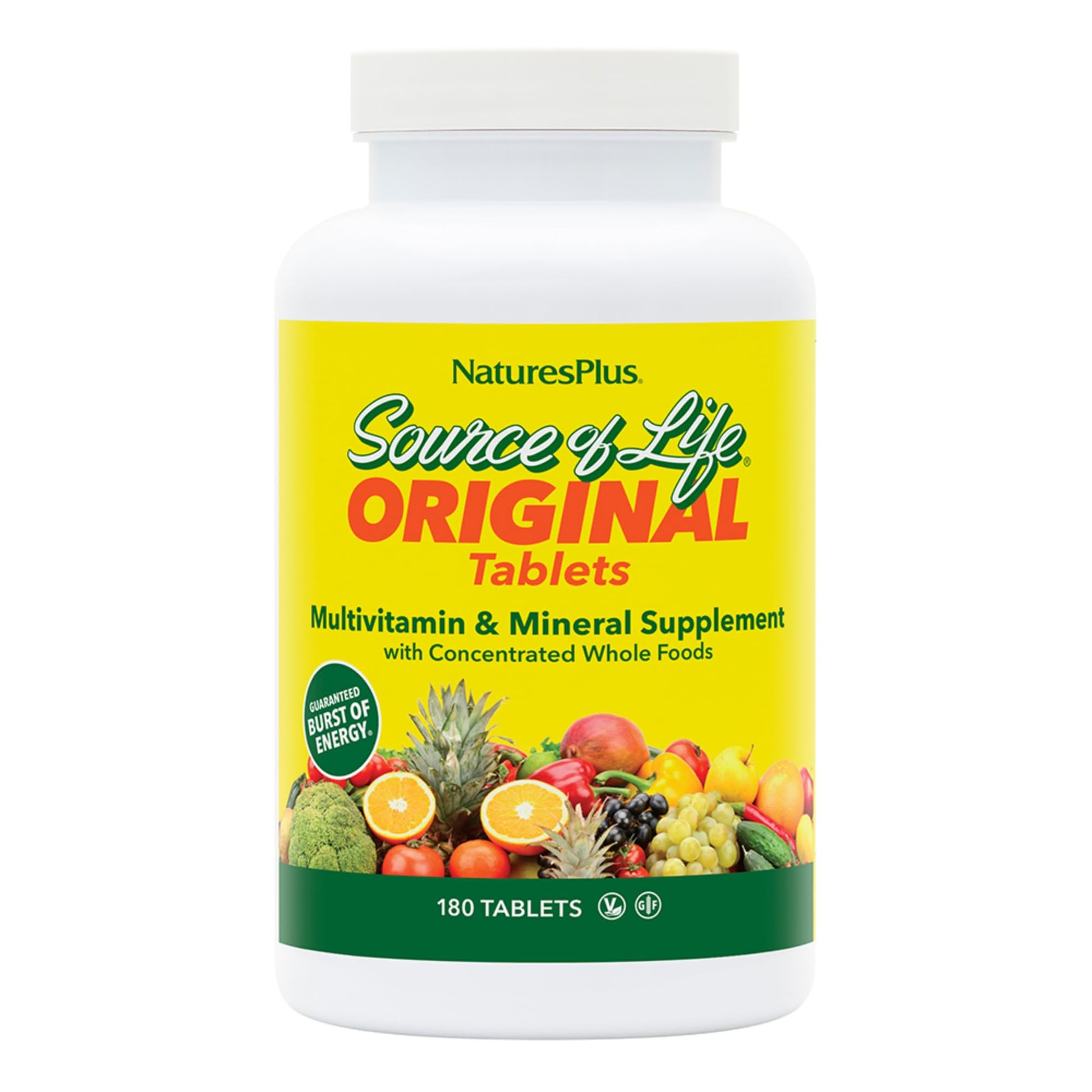 NaturesPlus Source of Life - 180 Tablets, Pack of 2 - Multivitamin & Mineral Supplement with Concentrated Whole Foods - Gluten Free, Vegetarian - 120 Total Servings NaturesPlusBuy Supplements Australia