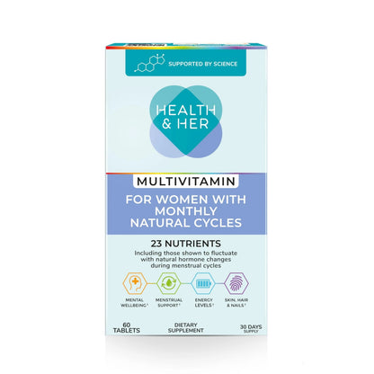 Health & Her Multivitamin for Women with Monthly Natural Cycles - Supplements for Women - Nutrition and Wellbeing Support for Menstrual Cycle Health and HerBuy Supplements Australia
