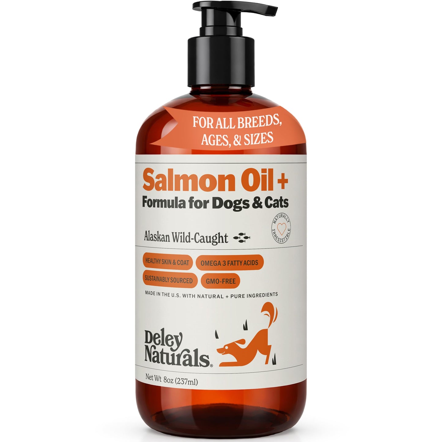 Deley Naturals Wild Alaskan Salmon Oil for Dogs & Cats - New and Improved Salmon Oil Plus Formula - Fish Oil for Dogs with Omega 3, DHA and EPA - Omega 3 for Healthy Skin and Coat - 8oz Made in USA Deley NaturalsBuy Supplements Australia