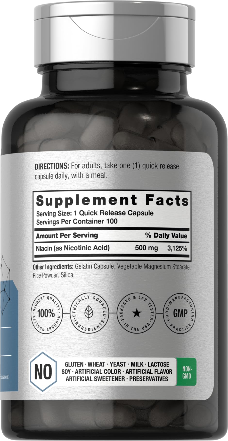 Niacin | Vitamin B3 500mg | 100 Capsules | with Flushing | Non-GMO, and Gluten Free HorbäachBuy Supplements Australia