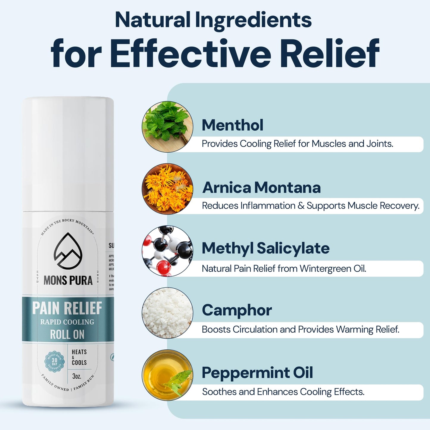 Mons Pura Roll On Pain Relief with Menthol, Arnica, Rosemary & Essential Oils - Extra Strength Arnica Roll On Fast Cooling Muscle & Joint Relief for Arthritis, Back Pain & Sciatica (3oz) Mons PuraBuy Supplements Australia