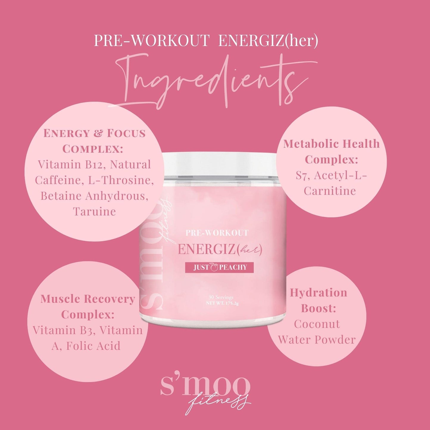 S'moo ENERGIZ(her) Pre Workout Supplement - Preworkout Energy Powder - 30 Servings, Just Peachy