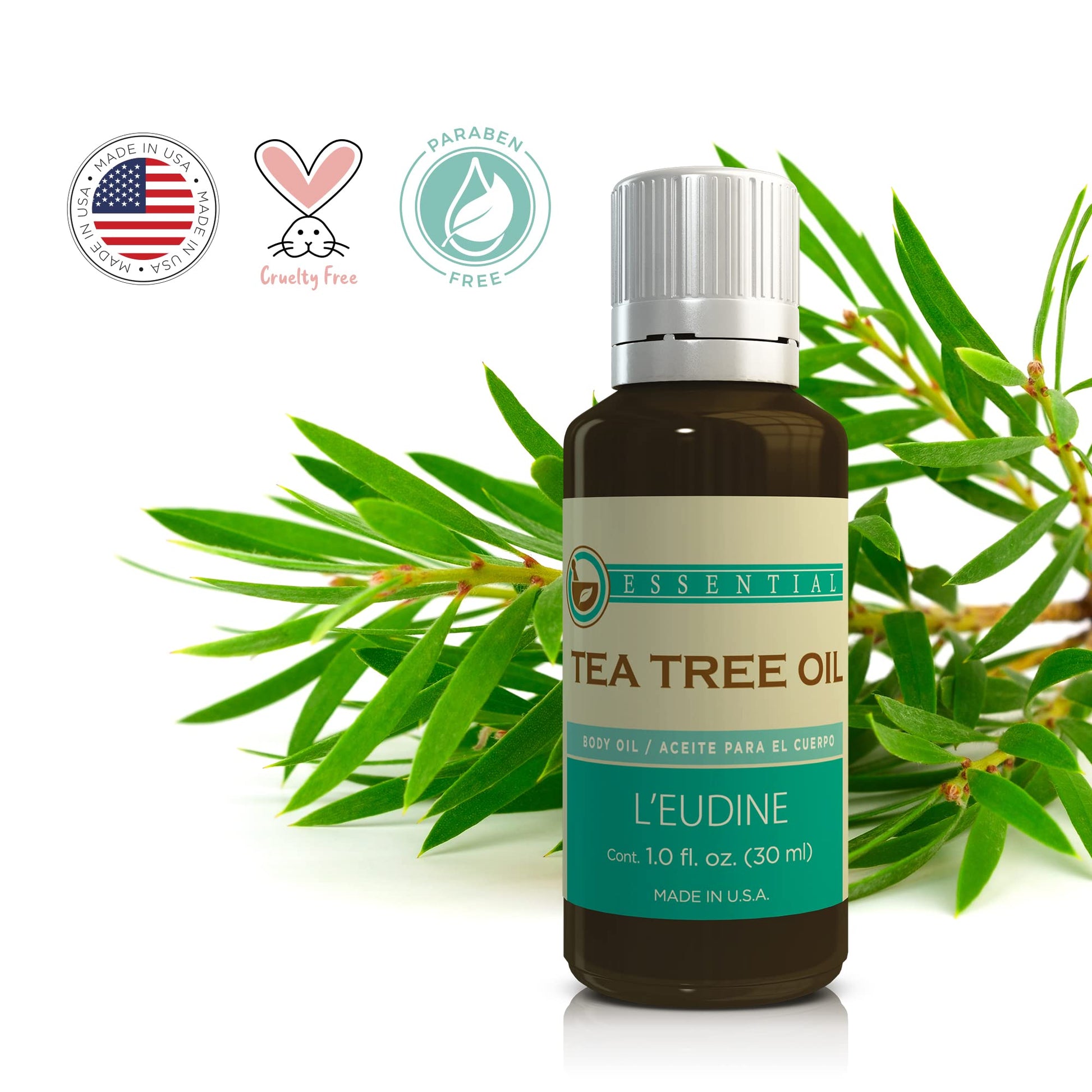 L’EUDINE Tea Tree Oil – 1fl Oz Multipurpose Body Oil for Acne, Toenail Problems, Dandruff, Skin Bites L'eudineBuy Supplements Australia