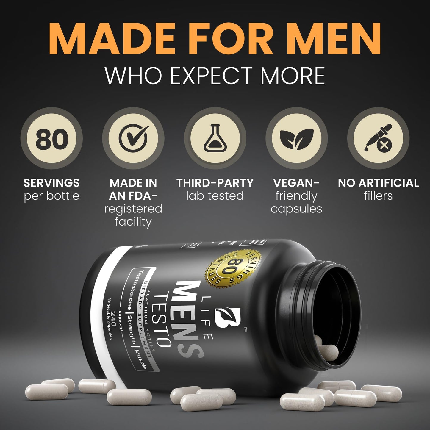 Testosterone Booster Supplement for Men | Boron supplement for men with Tribulus Terrestris, Black Maca, Horny Goat Weed, L-Arginine | Stamina, Endurance, Muscle growth & strength | 80 Servings B Life CompanyBuy Supplements Australia