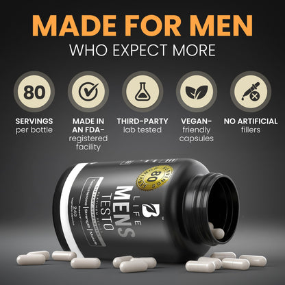 Testosterone Booster Supplement for Men | Boron supplement for men with Tribulus Terrestris, Black Maca, Horny Goat Weed, L-Arginine | Stamina, Endurance, Muscle growth & strength | 80 Servings B Life CompanyBuy Supplements Australia