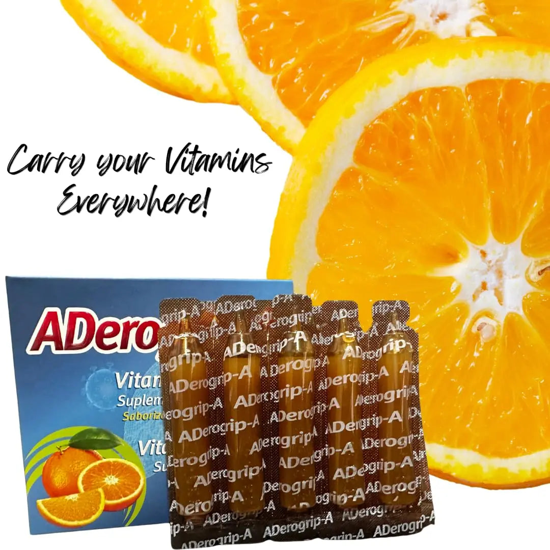 Aderogripa Immune Support Vitamins C, A & D | Liquid Supplement | 10 Natural Orange Flavor Ampoules | Boost Your Immune System ADEROGRIP-A