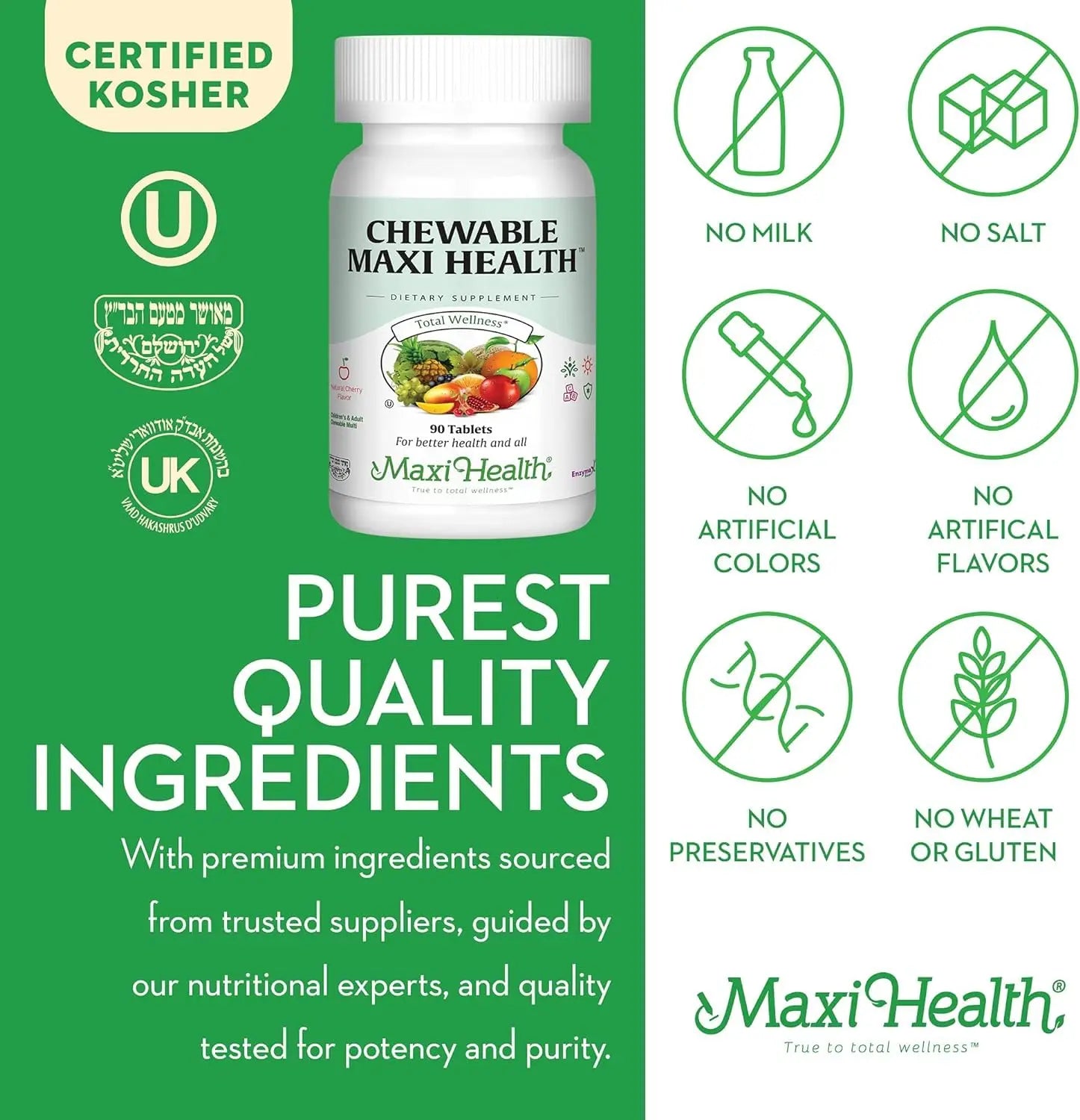 Maxi Health Chewable Multivitamin for Kids, Teens and Adults - Cherry Chewable Vitamins for Adults & Children Maxi Health