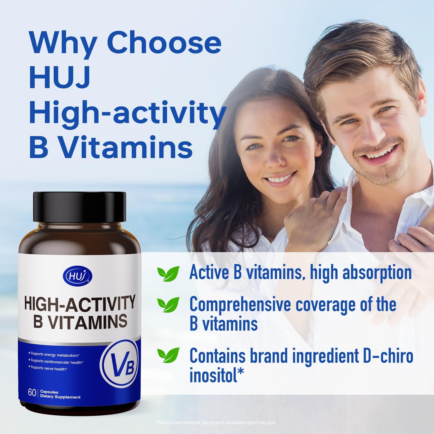HUJ High-Activity B Vitamins - Supports Normal Energy Metabolism & Nerve System Health - Supplement with 8 B Vitamins, Inositol and D-Chiro Inositol - 60 Capsules. HUJBuy Supplements Australia