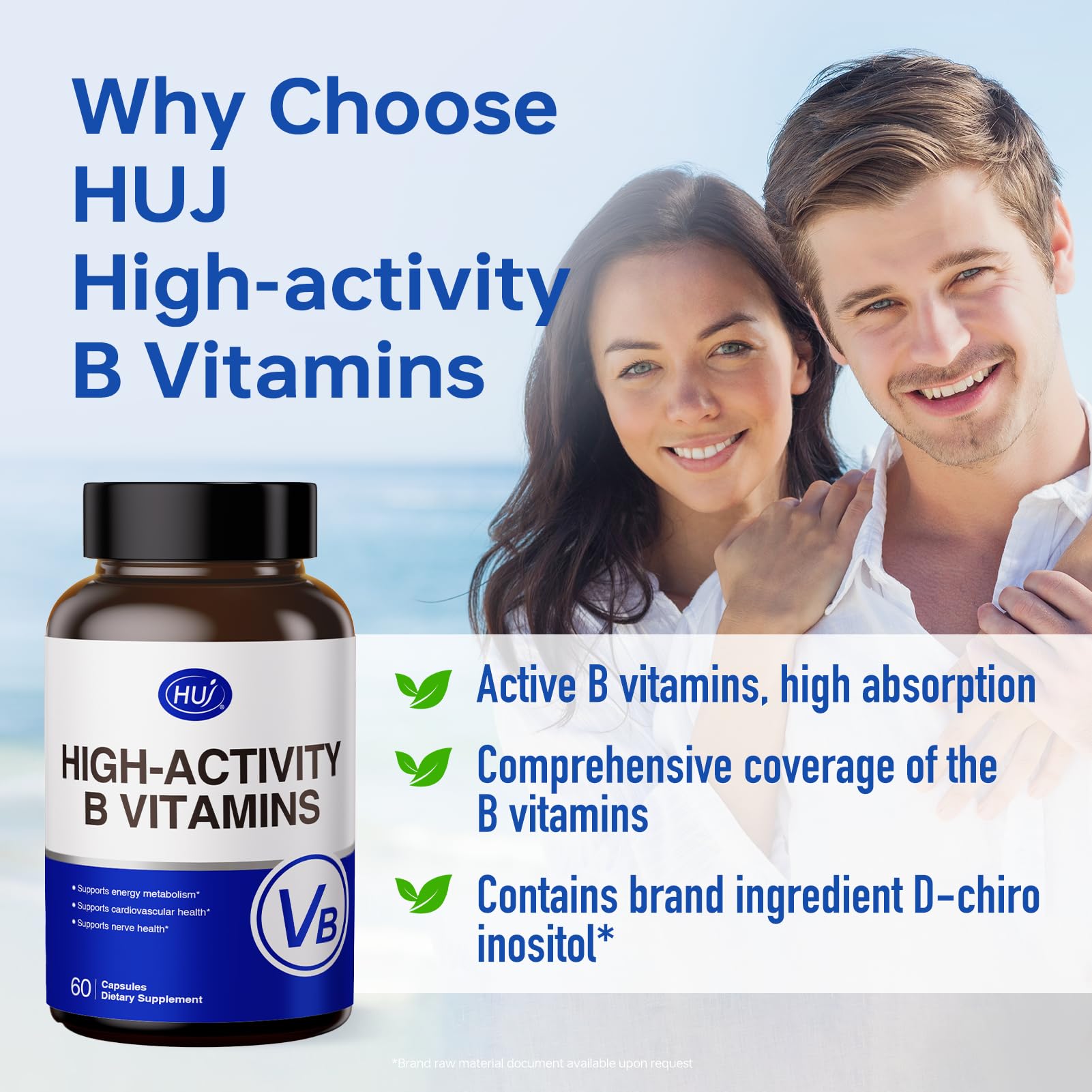 HUJ High-Activity B Vitamins - Supports Normal Energy Metabolism & Nerve System Health - Supplement with 8 B Vitamins, Inositol and D-Chiro Inositol - 60 Capsules. HUJBuy Supplements Australia