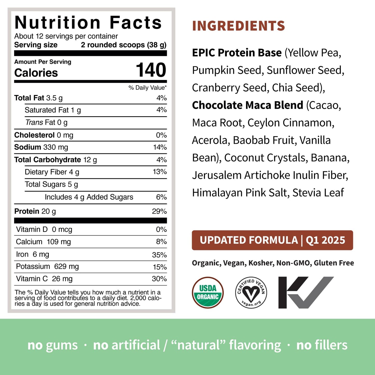 Sprout Living Epic Protein, Plant Based Protein & Superfoods Powder, Chocolate Maca Powder | 20 Grams Organic Protein Powder, Vegan, Non Dairy, Non-GMO, Gluten Free
