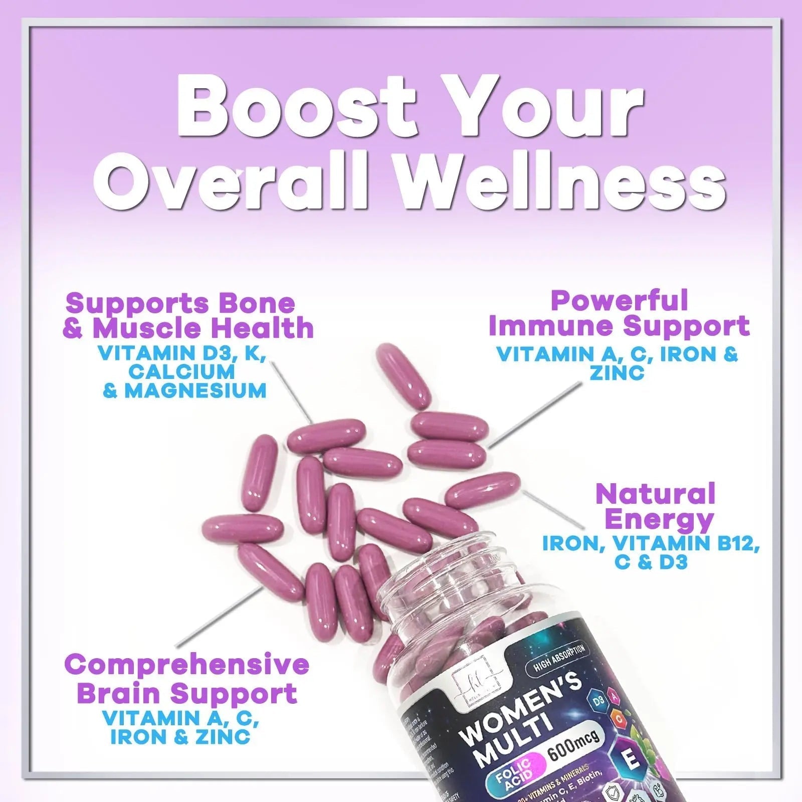 Multivitamin For Women - Complete Daily Woman's Multivitamins with Biotin, Calcium, Folic Acid, Iron, Zinc, Vitamin A, C, D, E & B Vitamins Hello Lovely!Buy Supplements Australia