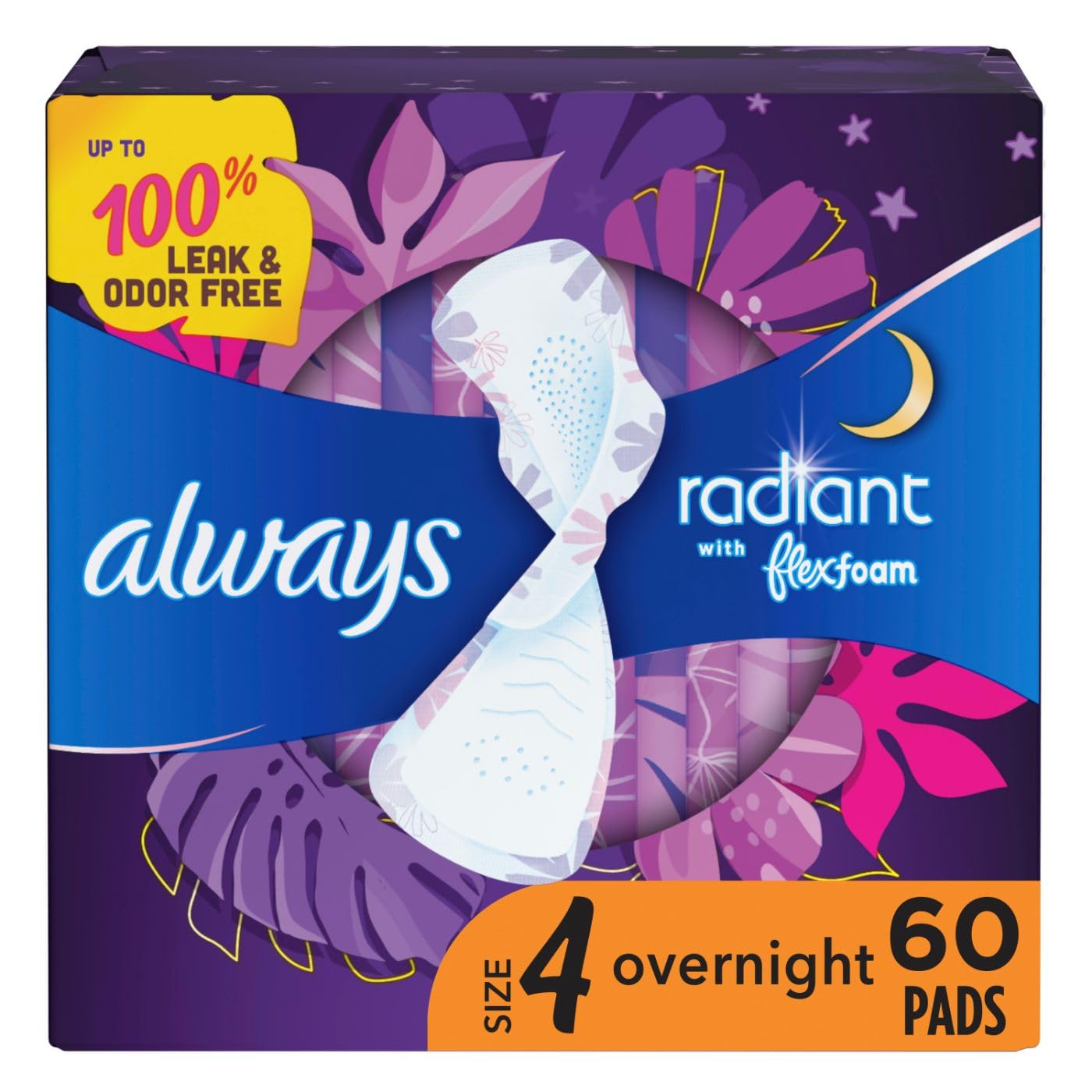 Always Radiant Feminine Pads for Women, Size 4 Overnight Pads AlwaysBuy Supplements Australia