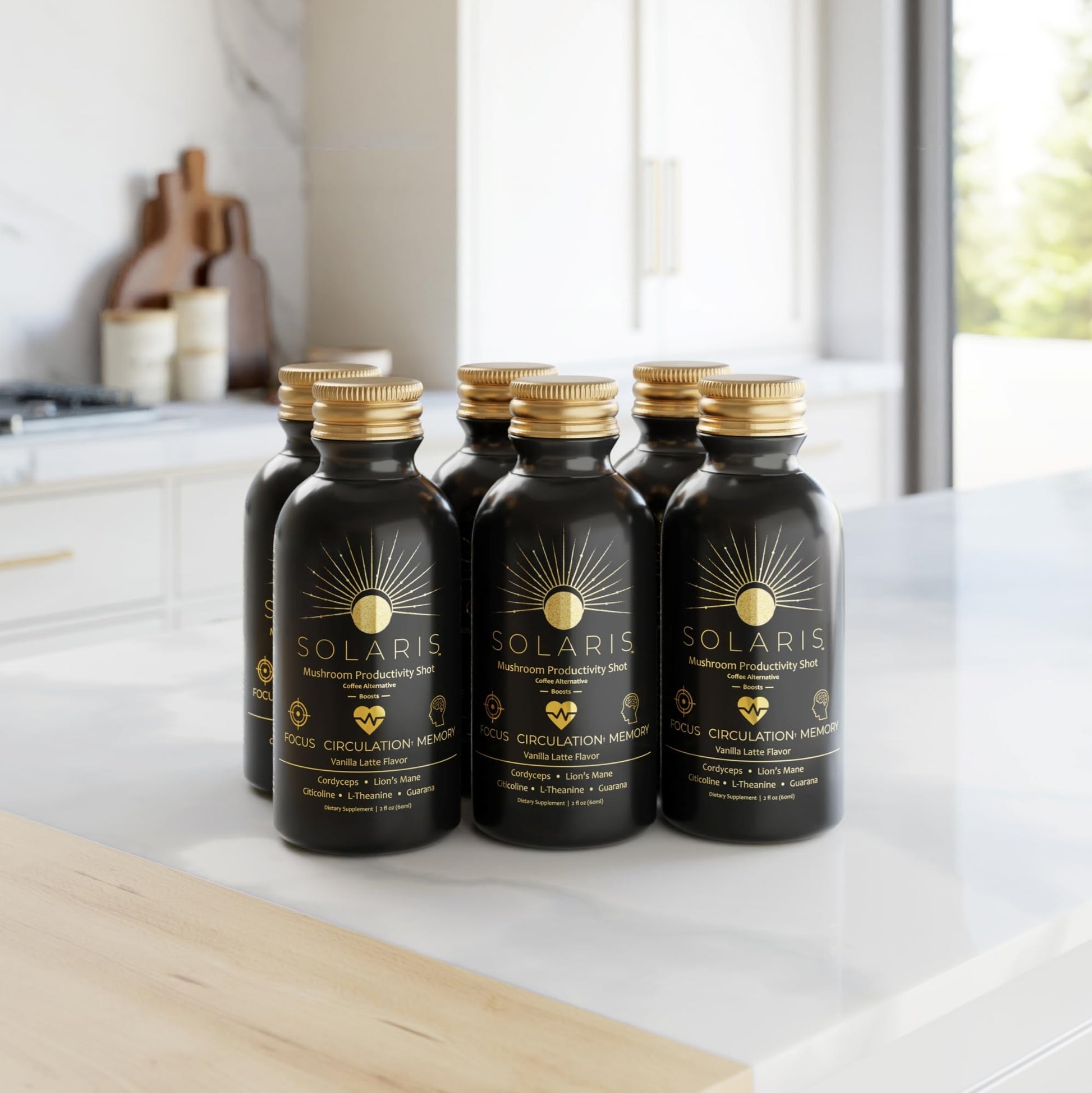 Solaris Mushroom Productivity Wellness Shots | Focus, Circulation, Memory | 4000mg of Cordyceps & Lion's Mane | Citicoline, L-Theanine, Vitamin B6/B12 | Coffee Alternative (6-Pack) Solaris ExtractsBuy Supplements Australia