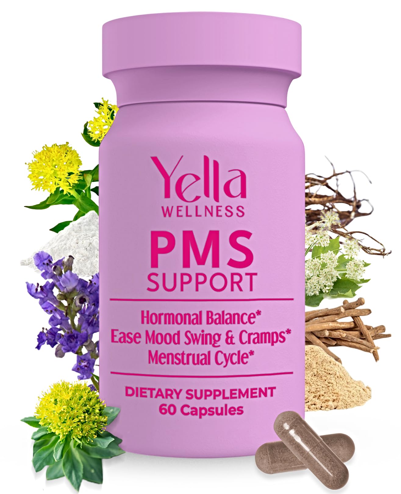 YELLA WELLNESS Hormone Balance for Women - PMS Support Supplement for Women w/Chaste Tree, Dong Quai and Ashwagandha- PMS and Menopause Relief for Bloating, Cramps and Mood Swings- (60ct) YELLA WELLNESSBuy Supplements Australia
