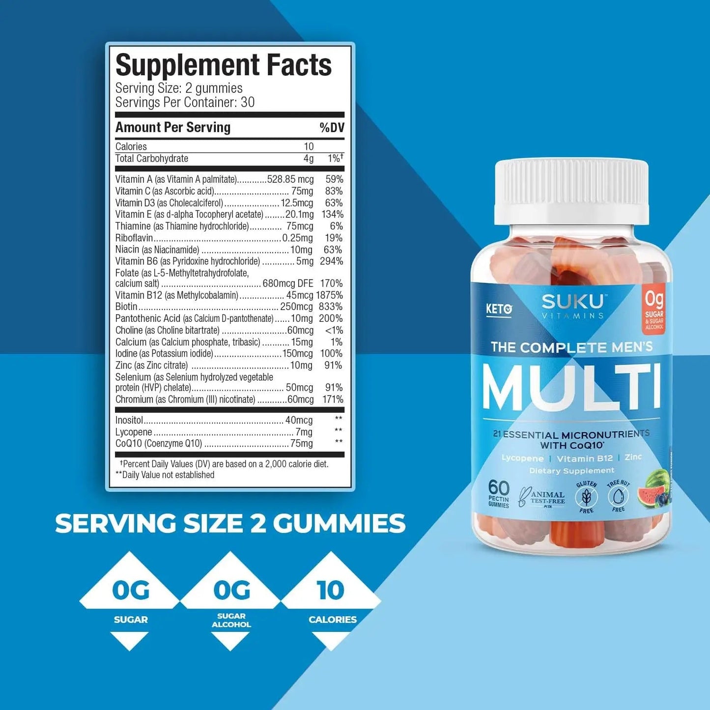 SUKU Men's Daily Multivitamin Gummies – Vitamins A, B12, C, D3, E, Zinc, CoQ10 & Lycopene – Prostate, Heart & Immune Support SUKUBuy Supplements Australia