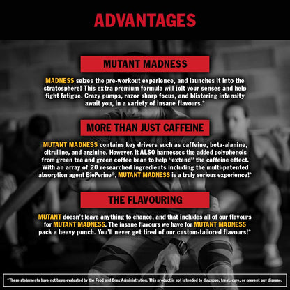 Mutant Madness - Redefines The Pre-Workout Experience and Takes it to a Whole New Extreme Level, Engineered Exclusively for High Intensity Workouts, 225g – Fruit Punch