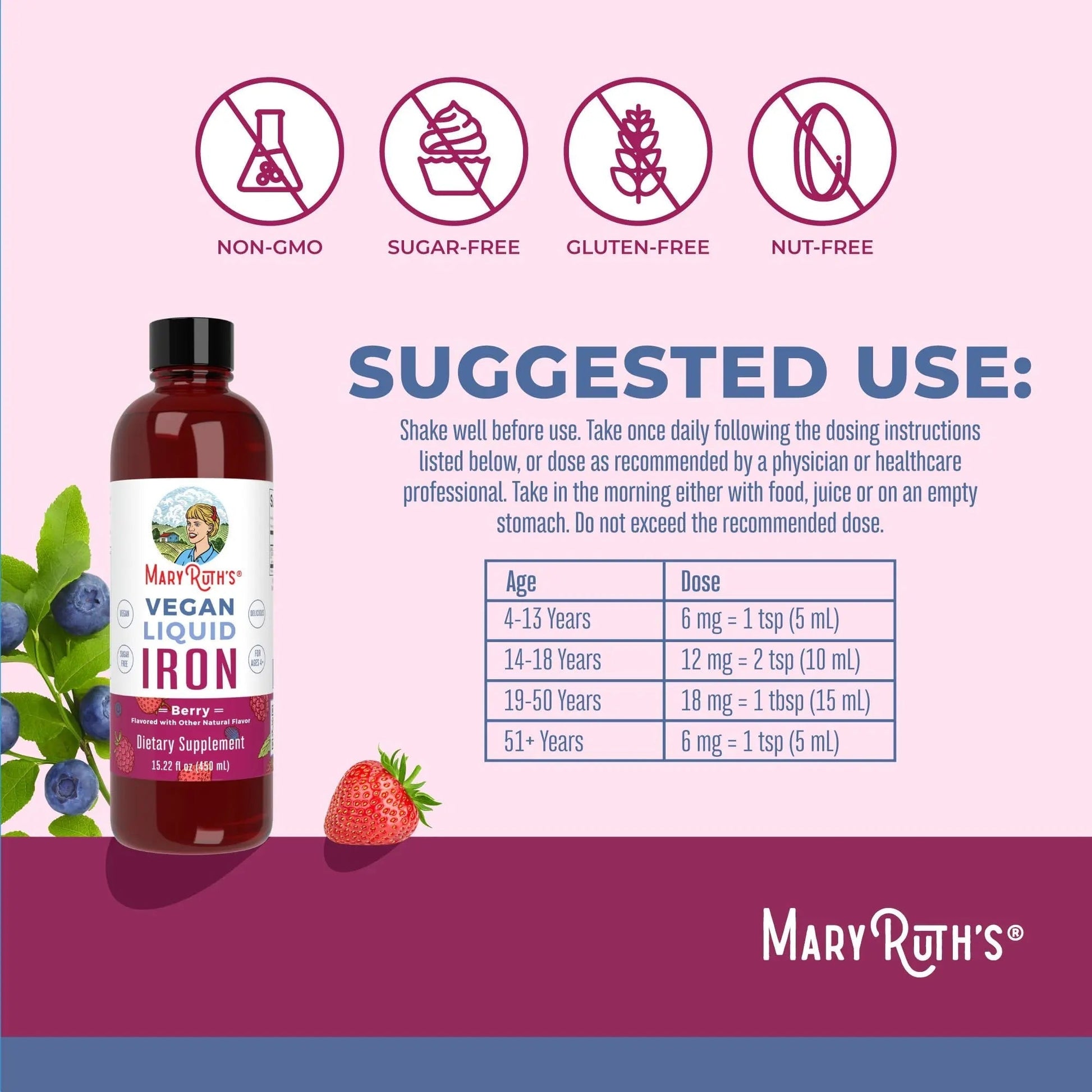 MaryRuth's Women's Multivitamin + Hair Growth Liposomal (Peach) & Iron Liquid (Berry) | Clean Label Project Verified® | MARYRUTH'SBuy Supplements Australia
