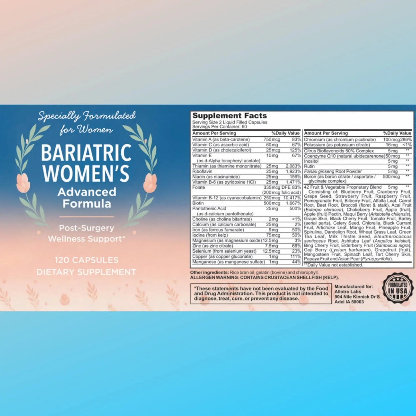 Allotro Labs Bariatric Women’s Advanced Formula – Liquid Multivitamin for Women After Bariatric Surgery, 120 Capsules (60-Day Supply) Allotro LabsBuy Supplements Australia