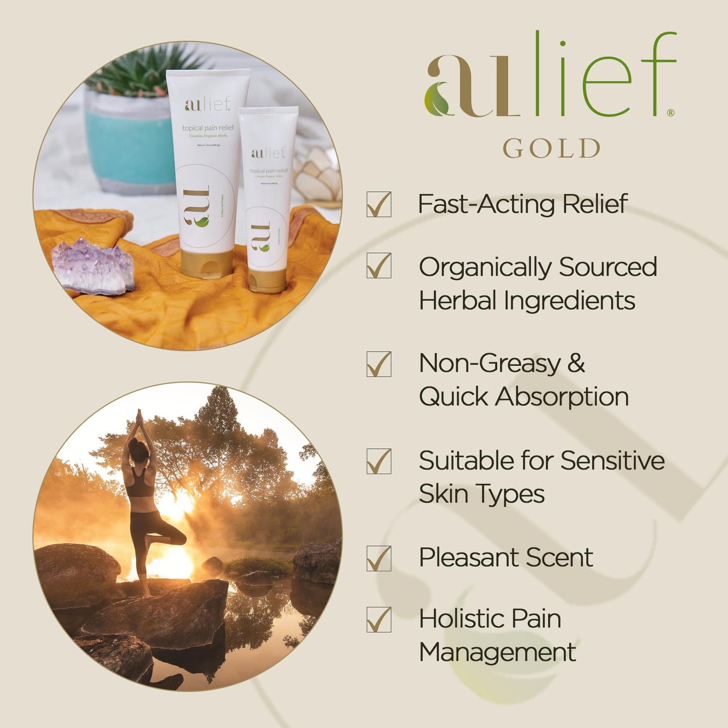 Aulief Gold Natural Pain Relief Cream – Organic Herbal Lotion for Arthritis, Joint Pain & Sore Muscles, Neck, Knee & Back Aches, Premium Organic Natural Pain Reliever, 3.2 Oz Tube AuliefBuy Supplements Australia