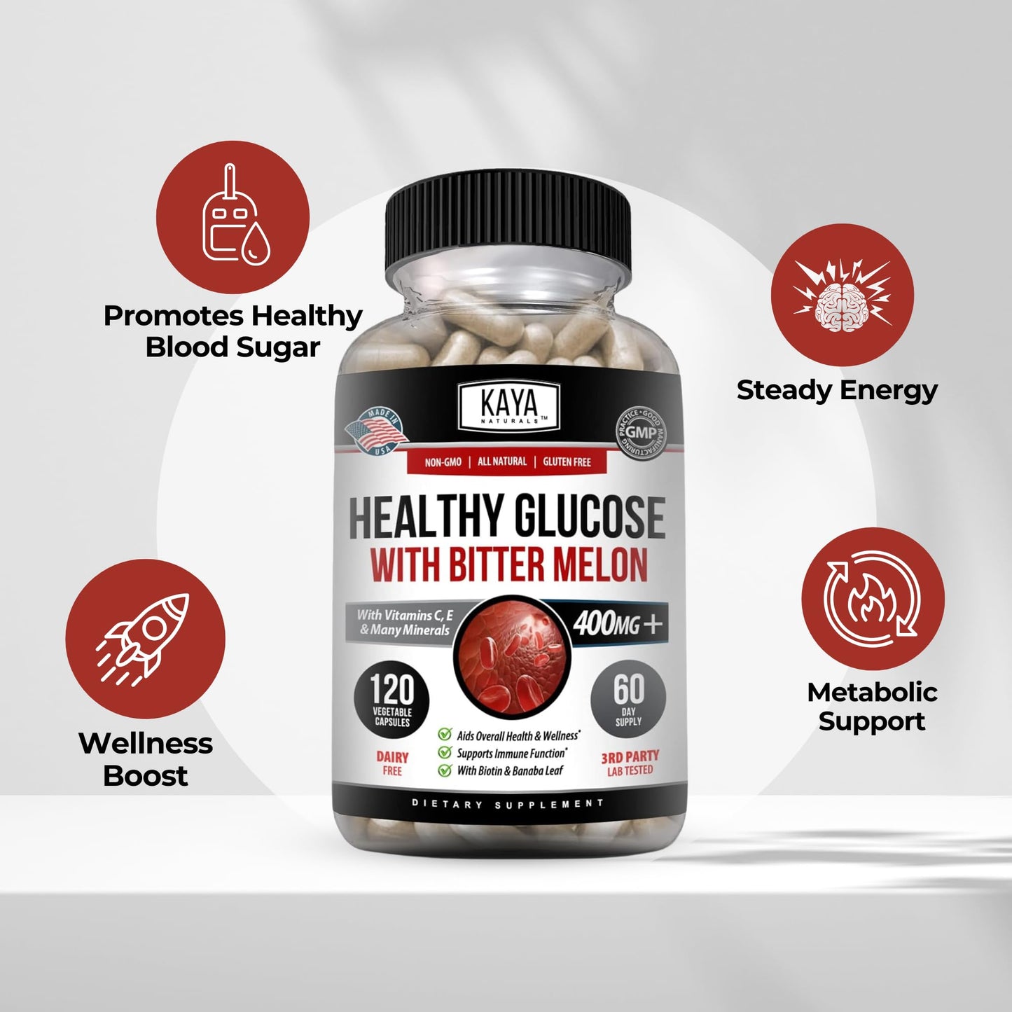 Kaya Naturals Healthy Gluco with Bittermelon Supplement | Support Healthy Levels and Function, 20 Herbs Vitamins and Minerals, Alpha Lipoic Acide, Cinnamon, Vitamin C & E, Non-GMO (120 Count) Kaya NaturalsBuy Supplements Australia
