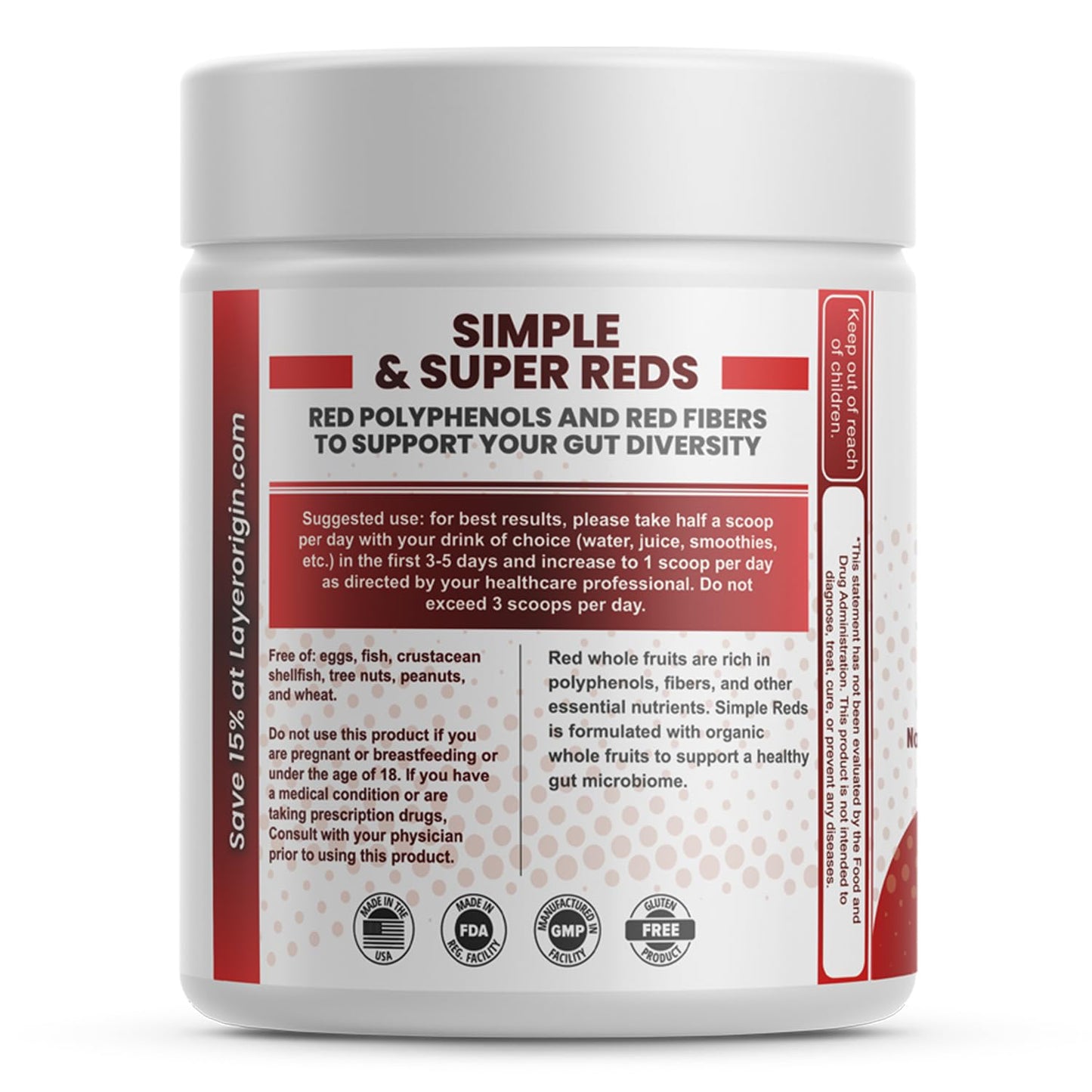 Layer Origin Simple Reds - Organic Red Polyphenols Whole Fruit Powder | Five Real Whole Fruits | 30 Servings Layer OriginBuy Supplements Australia