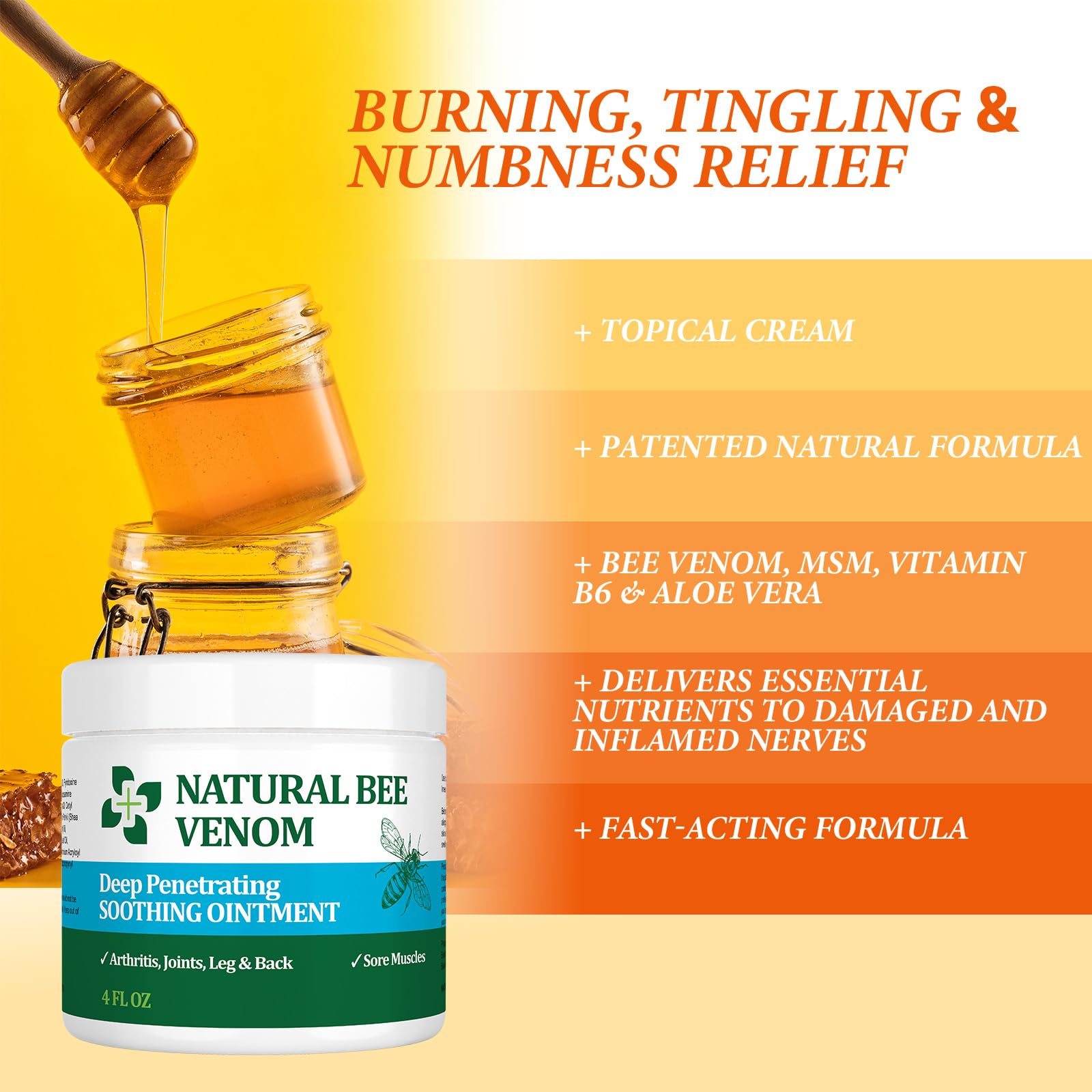 PIBIOOMAP Oringal Natural Bee Venom Serum Joint & Muscle & Bone Cream, Fast Acting, Relief Back, Shoulder, Back, Neck, Hands, Elbows, Feet, Leg, Knees, Ankle, for Adults, Elderly PIBIOOMAPBuy Supplements Australia