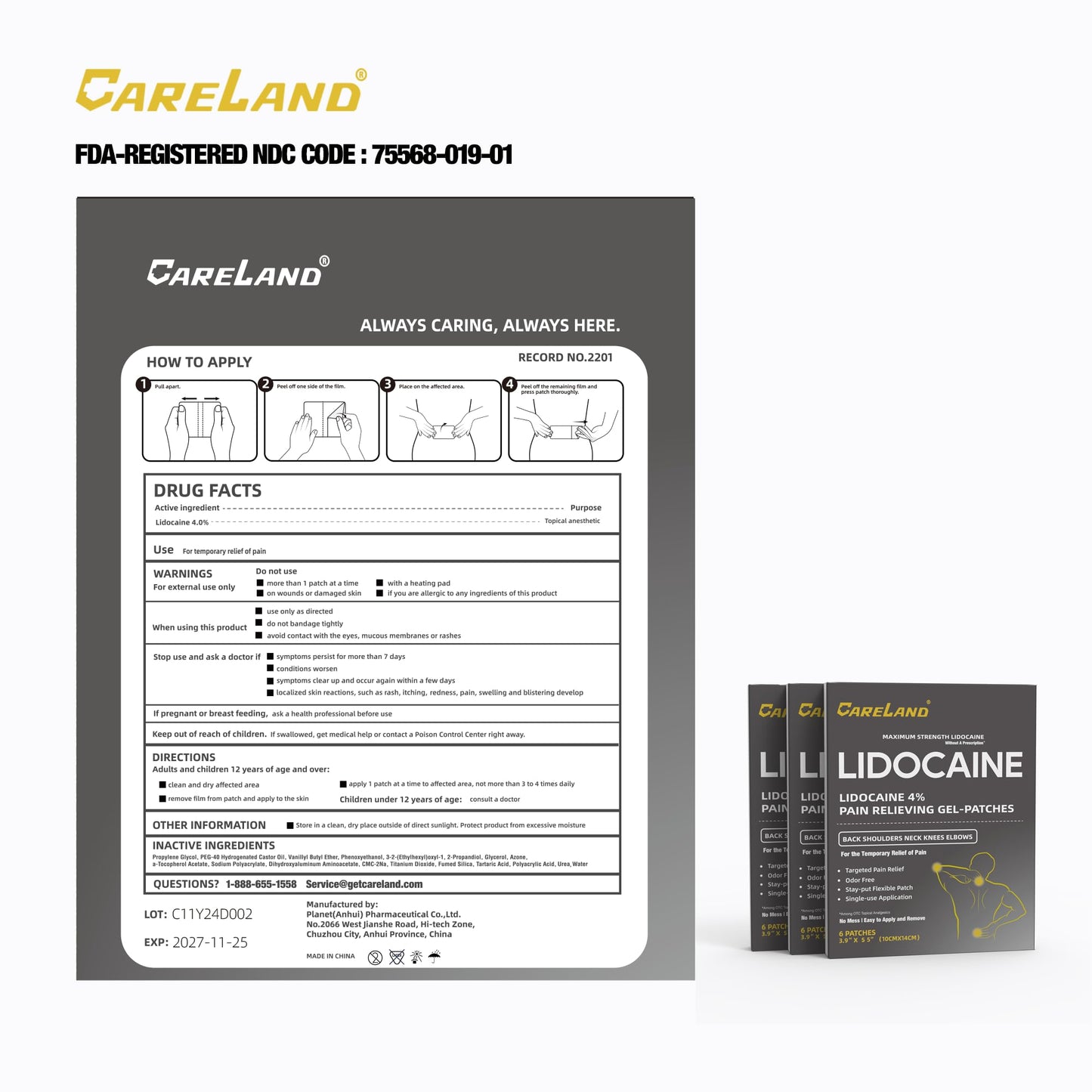 CARELAND Lidocaine Gel Patch, 18 Count Maximum Strength Pain Patches for Muscle Relief in Neck Knee Back and Shoulders Unscented Numbing Patch for Soothing Nerves, Joints CARELANDBuy Supplements Australia