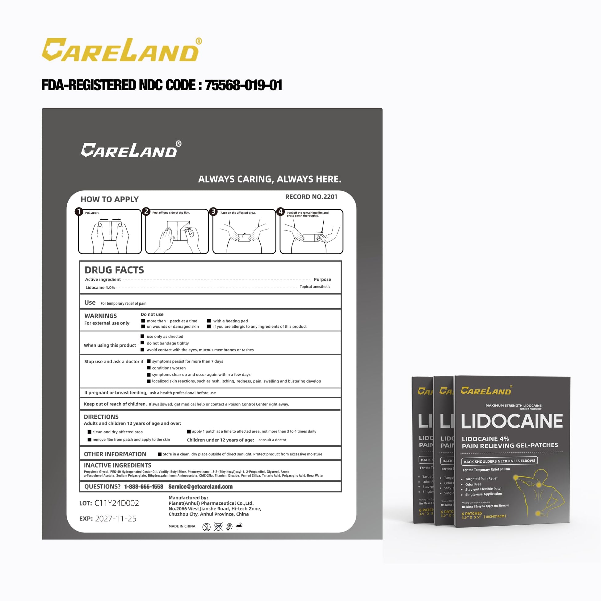 CARELAND Lidocaine Gel Patch, 18 Count Maximum Strength Pain Patches for Muscle Relief in Neck Knee Back and Shoulders Unscented Numbing Patch for Soothing Nerves, Joints CARELANDBuy Supplements Australia