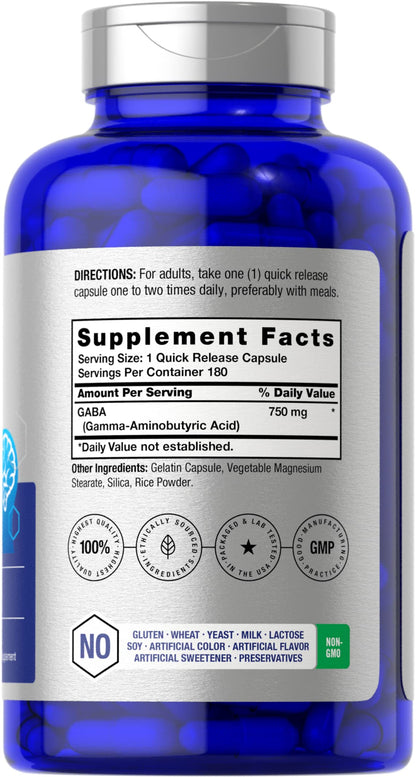 GABA 750mg | 180 Capsules | Gamma Aminobutyric Acid Supplement HorbäachBuy Supplements Australia